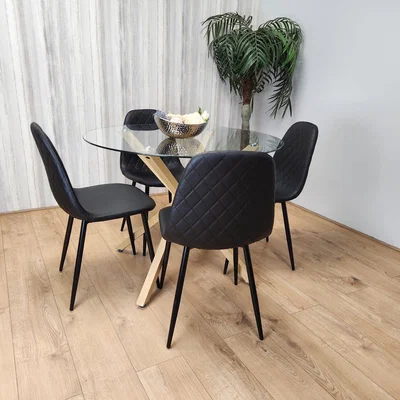 The Range Glass Dining Table With 4 Black Chairs Set - Clear Black