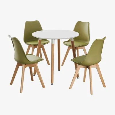 The Range Lorenzo Round Dining Set with a Table and Chair Set of 4 - Green