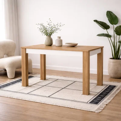 The Range Hjorring Medium Extending Dining Table - White Gloss and Natural Oak - White and Natural