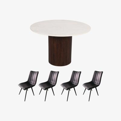 The Range Luxor Mango Wood Dining Table Round Set With Marble Top And 4 Chairs - Dark Wood