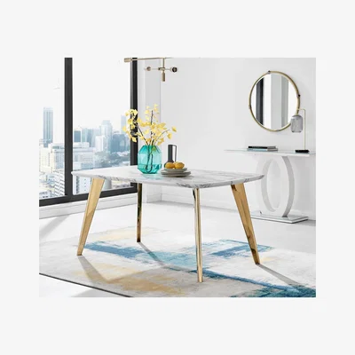 The Range Andria Marble Effect Gold Leg 6 Seater Dining Table - White