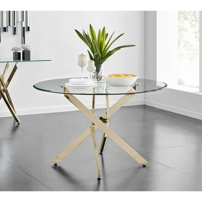 The Range Novara Gold Metal And Glass Large 120cm Round Dining Table - Yellow