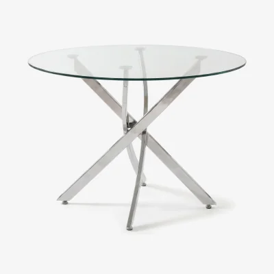 The Range Oira Homes Modern Round Glass Dining Table Kitchen Dining Table with Chrome Effect Metal Legs - Clear