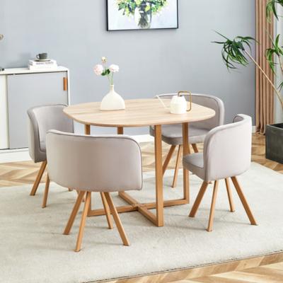 The Range Space Saving Dining Table with 4 Velvet Chairs - Light Brown