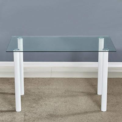 The Range Modern White Clear Glass Dining Table with metal  Legs - White