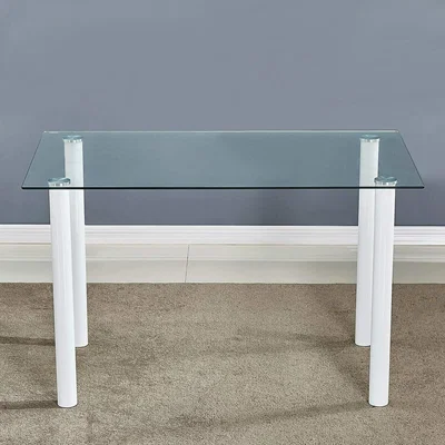 The Range Modern White Clear Glass Dining Table with metal  Legs - White