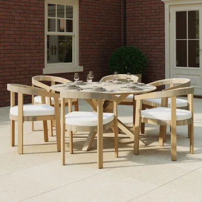 The Range Charles Bentley Delgada Acacia Round Dining Table with Sundial Top - Natural