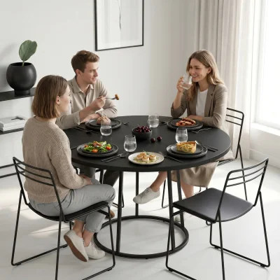 The Range HOMCOM Round Dining Table for 4-6 Space Saving 120 cm Black - Black