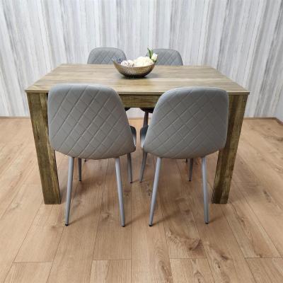 The Range Rustic Effect Dining Table with 4 Gem Sitched Patterned Chairs - Grey / Rustic Effect