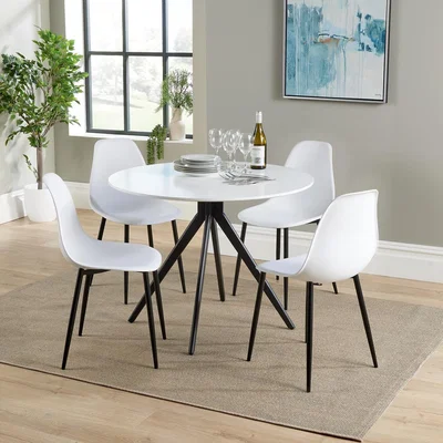 The Range Aspen Round dining table With Four Plastic Curve Chair Set  - White