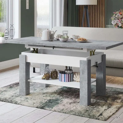 The Range Astoria 2 in 1 Extending Coffee  Dining Table 110-150cm - Concrete / White