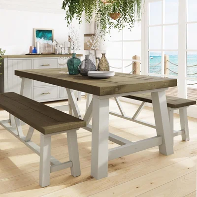 The Range Solid Reclaimed Pine Fixed Top Dining Table 2M Extendable - Driftwood