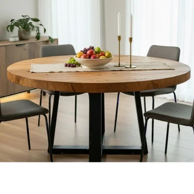 The Range Chunky and Sturdy Round Dining Table - Mid Oak