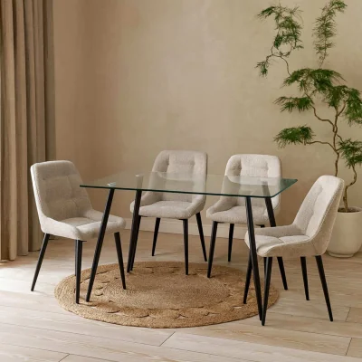 The Range Wyld Haus Venice 6-Seater Tempered Glass Dining Table with Matte Black Hairpin Legs - Clear