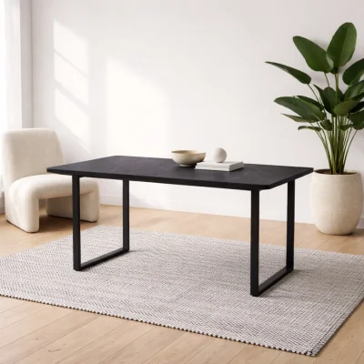 The Range Stovring Black Marble-Effect Dining Table, Seats 6 - Black