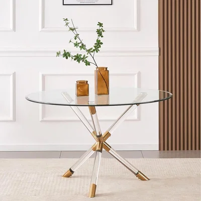 The Range Vidrio 100cm Round Glass Dining Table With Acrylic Legs - Gold