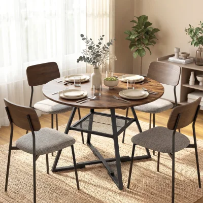 The Range HOMCOM Round Dining Table for 4, 100 cm Kitchen, Rustic Brown - Rustic Brown