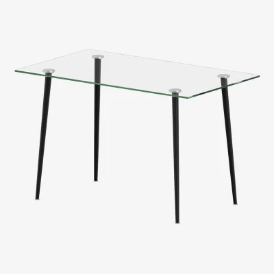 The Range Modern Dining Table with Tempered Glass Top and Metal Legs - Transparent & Black