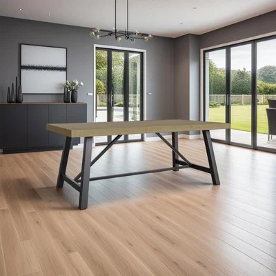 The Range FWStyle 2M Fixed Top Dining Table Solid Pine Modern Design - Reclaimed Pine
