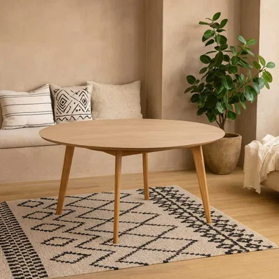 The Range Saffrom Large Round Dining Table, Natural Oak Veneer, Seats 4 - Neutral