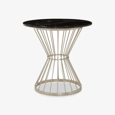The Range Anzio Hourglass Dining Table with Black Marble and Silver Base - White