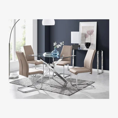 The Range Leonardo Glass And Chrome Metal Dining Table - Yellow