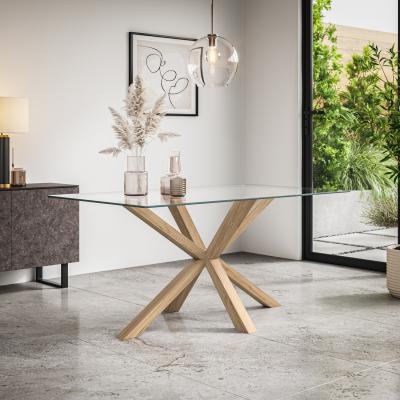 The Range Etta 4-6 Seater Glass Dining Table with Solid Oak Legs - Clear Glass