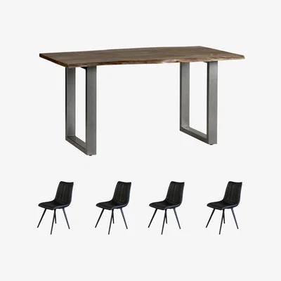 The Range Grey Medium Sized Dining Table 1.5M Set With 4 Chairs - Light Wood