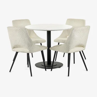 The Range Luca Round Table - White Marble and Black Metal