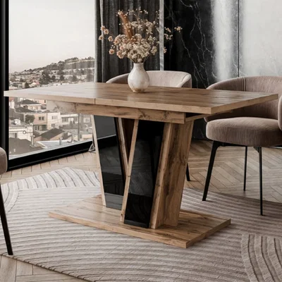 The Range Dining Table 120 to 160 cm MUSS Wotan Effect and Black Gloss - Wotan and Black