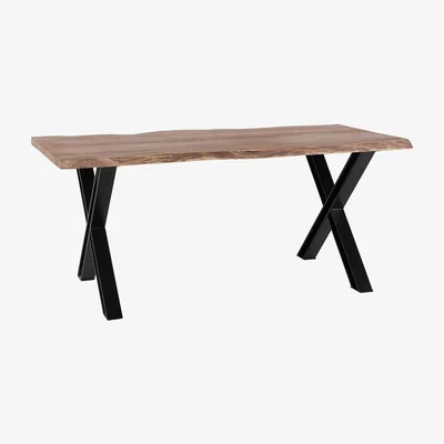 The Range Live Edge Large Dining Table with Cross Metal Legs - Light Wood