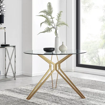 The Range Cascina Gold Metal and Glass Round Dining Table - Yellow