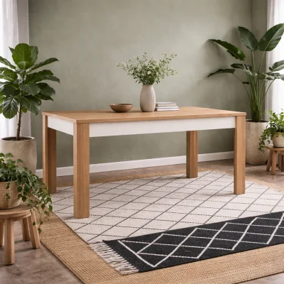 The Range Hjorring Large Extending Dining Table, White Gloss and Natural Oak - White and Natural