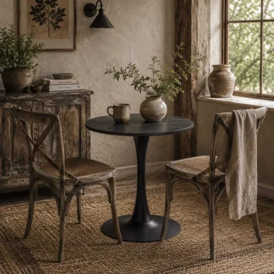 The Range Dira Lina Black Marble-Effect Round Bistro Dining Table