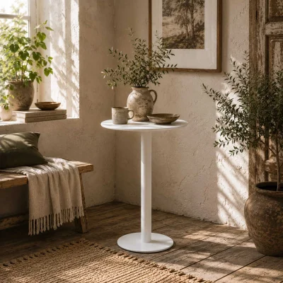 The Range Susuyo Round White Dining Table - 60 x 72 cm, Steel Base