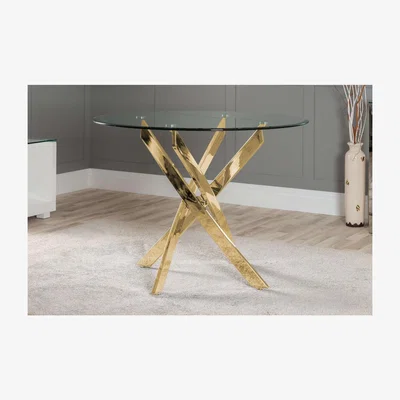 The Range Novara Gold Metal Round Glass Dining Table  4 Milan Dining Chairs - White