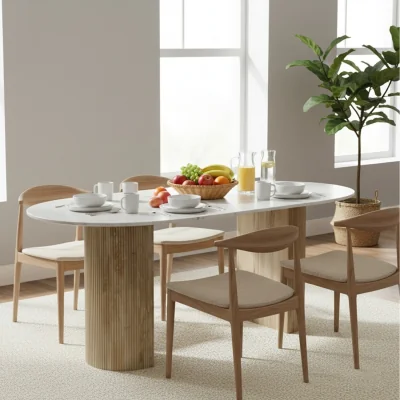 The Range Luxor Oval Natural Marble Dining Table 6 to 8 Seater - Tan