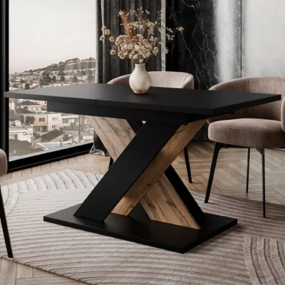 The Range Dining Table 120-160 cm TOXX Black and Wotan Oak Effect - Black