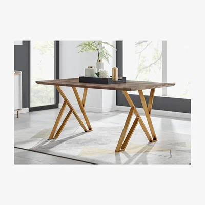 The Range Taranto Oak Effect Gold Leg 6 Seat Dining Table - Brown