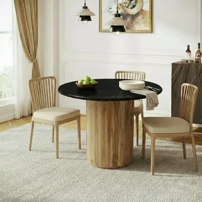The Range Luxor Round Marble Top with Pedestal  Leg Dining Table 100cm - Tan