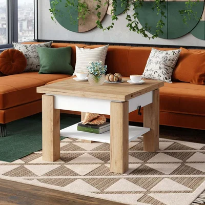 The Range Cleo 2 in 1 Extending Coffee  Dining Table 75-150cm - Golden Craft Oak / White