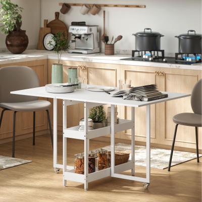 The Range HOMCOM Folding Dining Table with Open Compartments - White