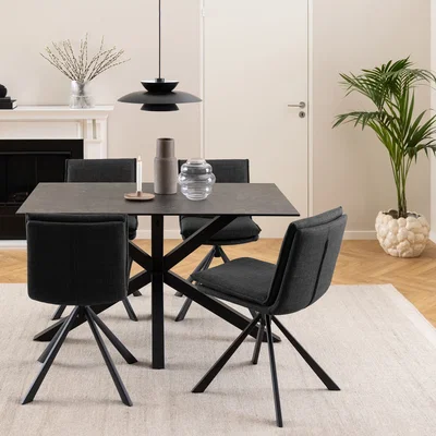 The Range Heaven Dining Table with Ceramic Black Top 135cm - Black