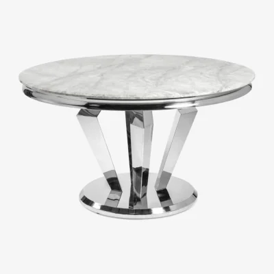 The Range Athena Round Dining Table With 1.3m Top Marble and Glass - Light Grey
