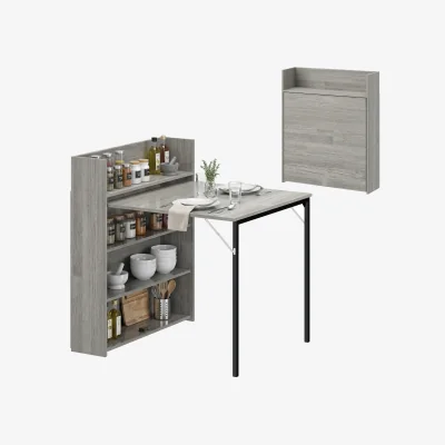 The Range HOMCOM Folding Dining Table, Kitchen Table with Shelves Grey - Grey