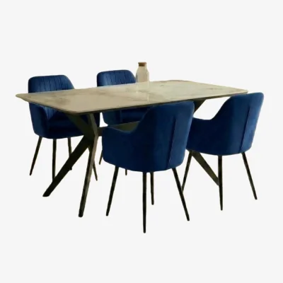 The Range San Diego Marble Top Dining Table with Charlotte Velvet Chairs - Blue