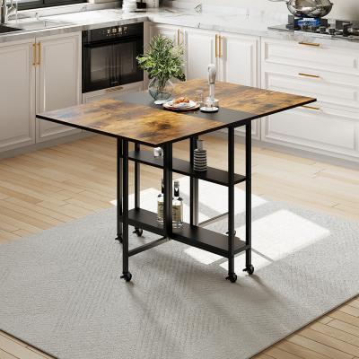 The Range Foldable Movable Wood-Effect Dining Table with Storage Shelves - Brown