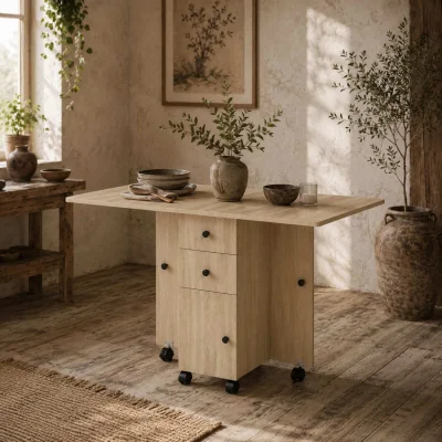 The Range Tofaba Wood-Effect Drop Leaf Dining Table with Integrated Storage