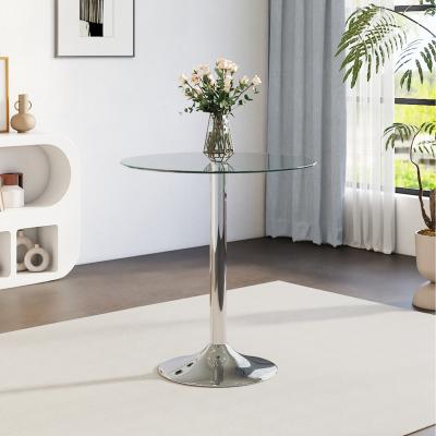 The Range Small Round Dining Table with Tempered Glass Top - Transparent+Chrome