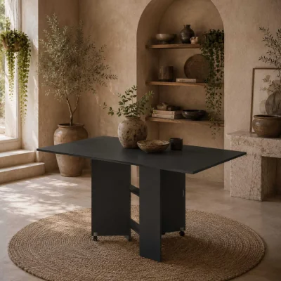 The Range Kafa Laso Black Drop-Leaf Extending Dining Table with Storage and Wheels